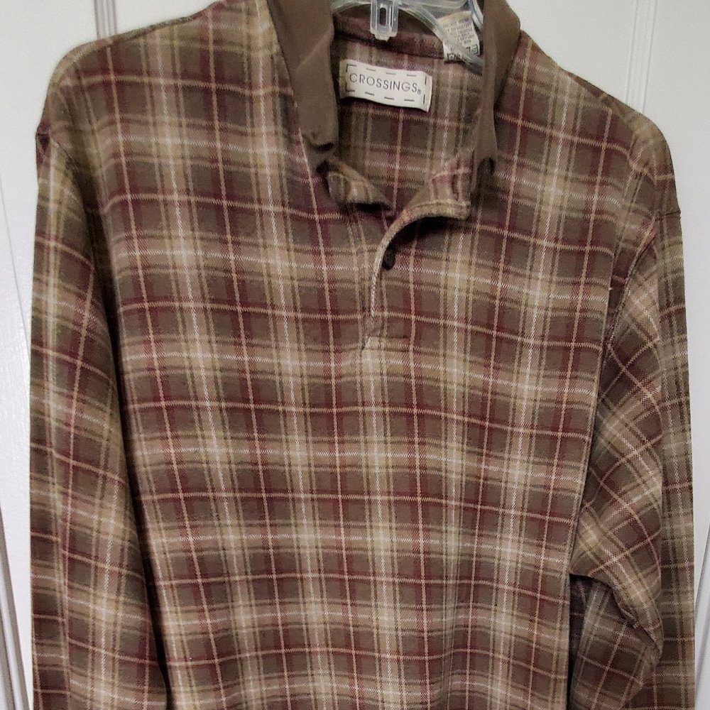Crossings Brown Beige Plaid Shirt